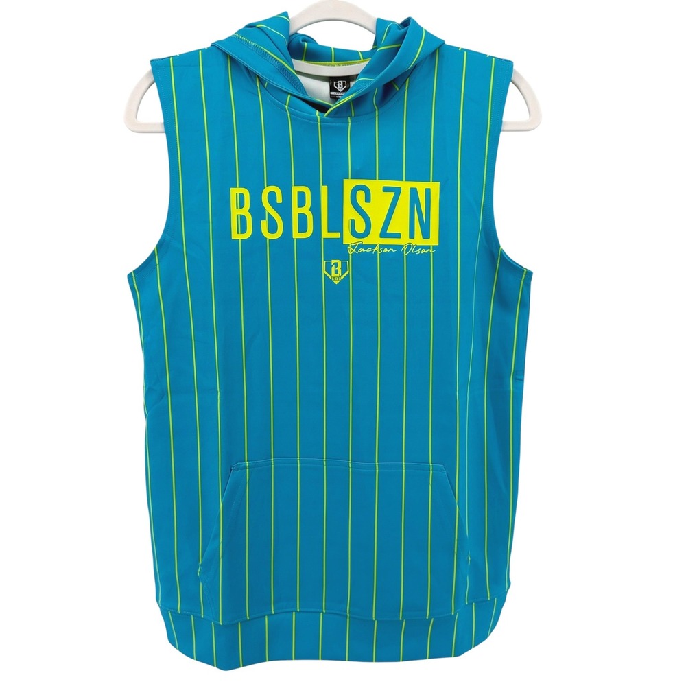 Baseball Lifestyle 101 BSBL-SZN V3 Sleeveless Youth Hoodie Teal Neon YXL Olson